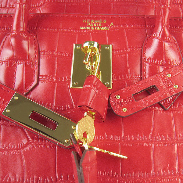 Replica Hermes Birkin 30CM Crocodile Veins Bag Red 6088 On Sale